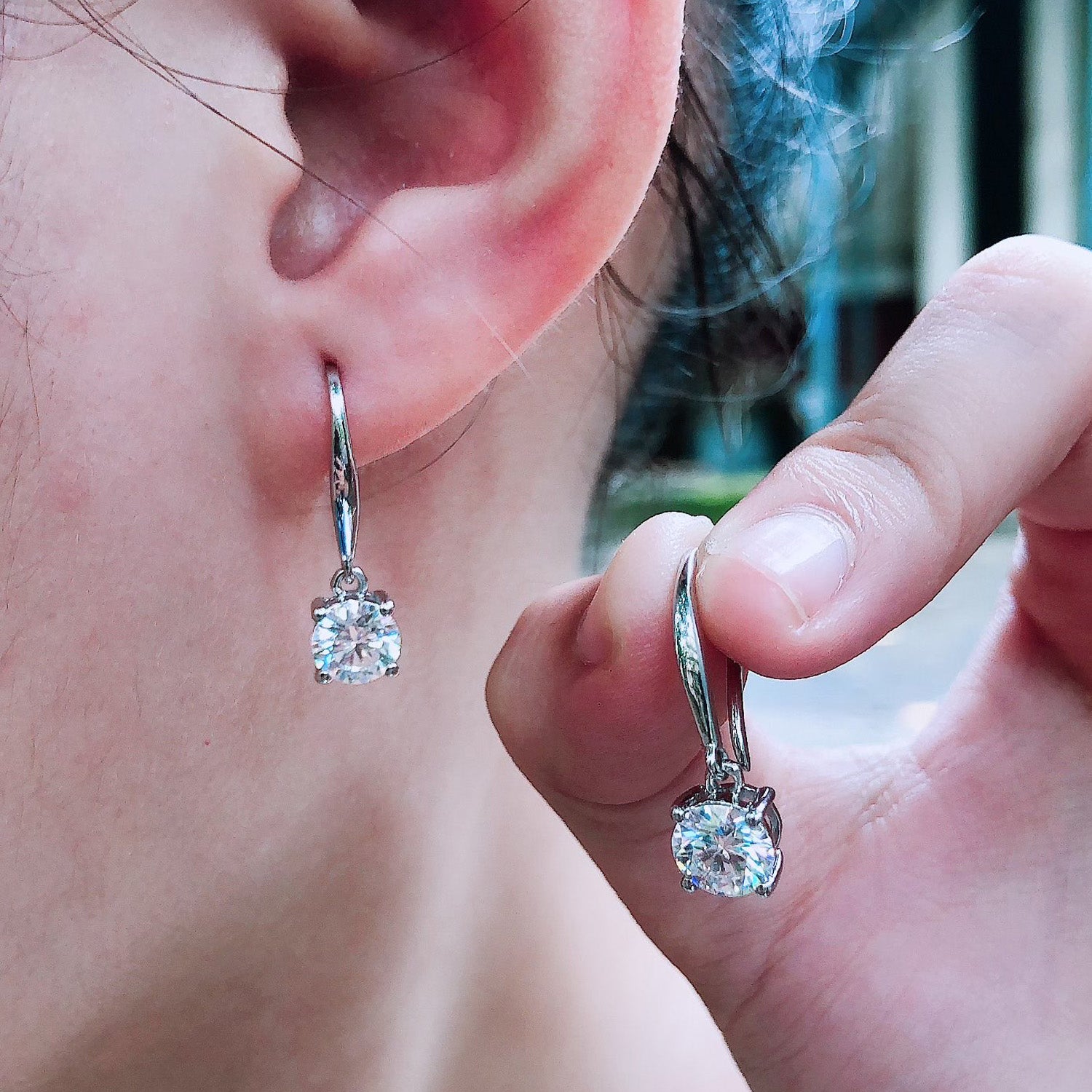 6MM Lab Created Moissanite Dangle Earrings