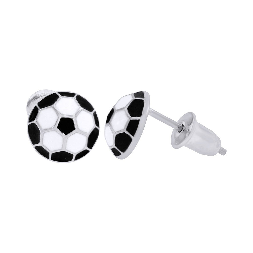 
                      
                        Jewelry Men's Football Black & White Enamel Round Stud Earrings In 925 Sterling Silver
                      
                    