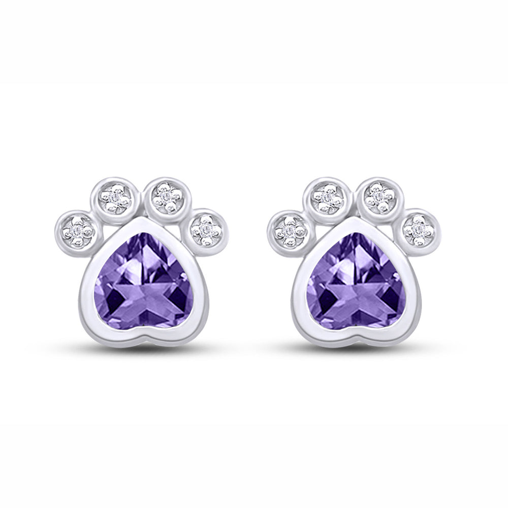 
                      
                        Heart & Round Cut Simulated Birthstone & White Cubic Zirconia Dog Paw Print Stud Earrings For Women In 925 Sterling Silver
                      
                    