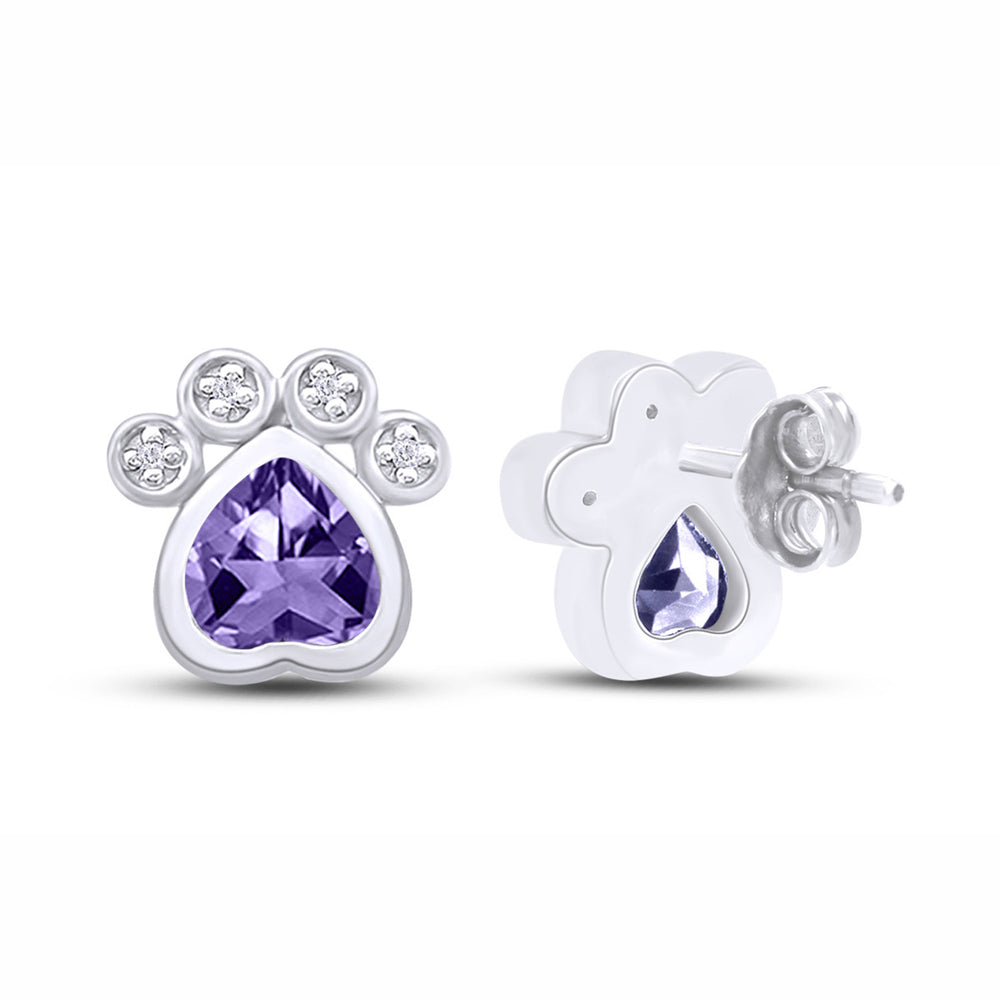 
                      
                        Heart & Round Cut Simulated Birthstone & White Cubic Zirconia Dog Paw Print Stud Earrings For Women In 925 Sterling Silver
                      
                    