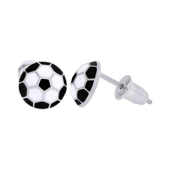 Load image into Gallery viewer, Jewelry Men&amp;#39;s Football Black &amp;amp; White Enamel Round Stud Earrings In 925 Sterling Silver
