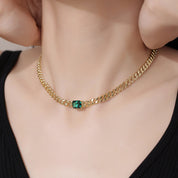 Lea Cuban Link Emerald Chain Necklace