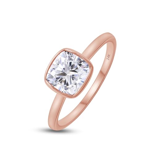 1 1/4 Carat Cushion Lab Created Moissanite Diamond Bezel Set Solitaire Engagement Ring For Women In 10K Or 14K Solid Gold( 1.25 Cttw)