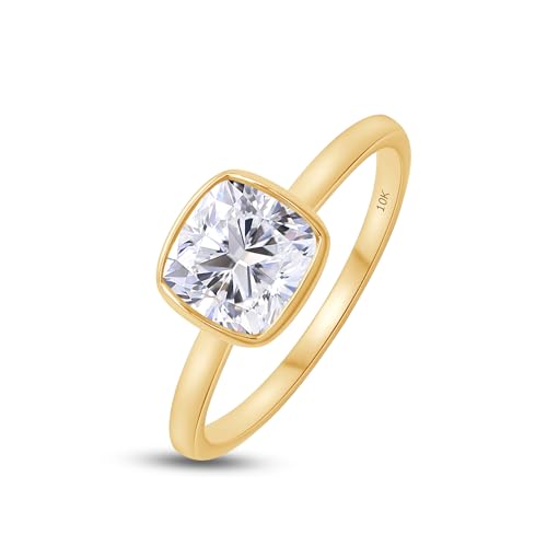 1 1/4 Carat Cushion Lab Created Moissanite Diamond Bezel Set Solitaire Engagement Ring For Women In 10K Or 14K Solid Gold( 1.25 Cttw)