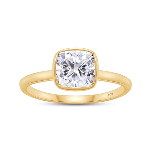 
                      
                        1 1/4 Carat Cushion Lab Created Moissanite Diamond Bezel Set Solitaire Engagement Ring For Women In 10K Or 14K Solid Gold( 1.25 Cttw)
                      
                    