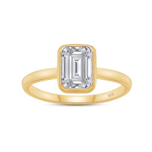 Multi Shape Lab Created Moissanite Diamond Bezel Set Solitaire Engagement Ring In 14K Gold Over 925 Sterling Silver Jewelry