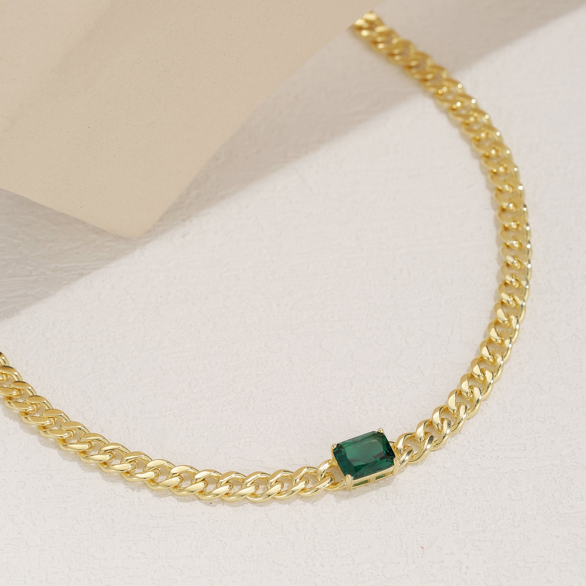 Lea Cuban Link Emerald Chain Necklace