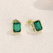 Rey Emerald Gemstone Solitaire Stud Earrings