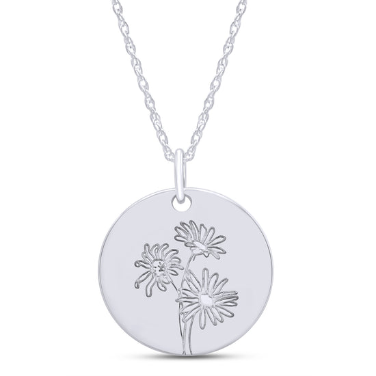 Birth Flower Necklace Engraved Custom Floral Pendant Necklaces In 14k Gold Plated Brass