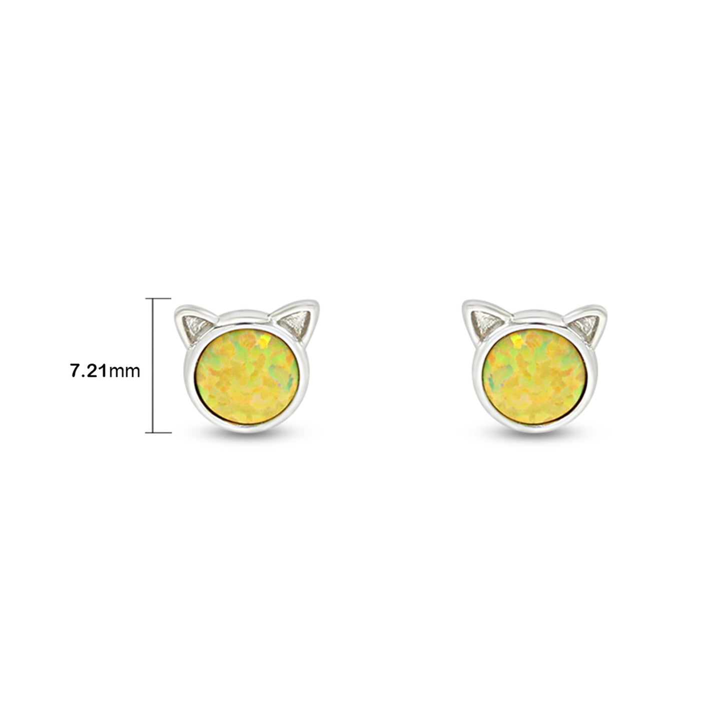 Load image into Gallery viewer, Round Synthetic Opal Cat Stud Earrings/Animal Stud Earrings For Women In 14K White Gold Over Sterling Silver
