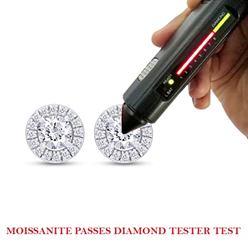 1 Carat Lab Created Moissanite Halo Stud Earrings For Women In 925 Sterling Silver (VVS1 Clarity, 1.00 Cttw)