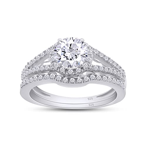 White Cubic Zirconia Engagement & Wedding Bridal Ring Set in 14K Gold Over Sterling Silver (3 Cttw)