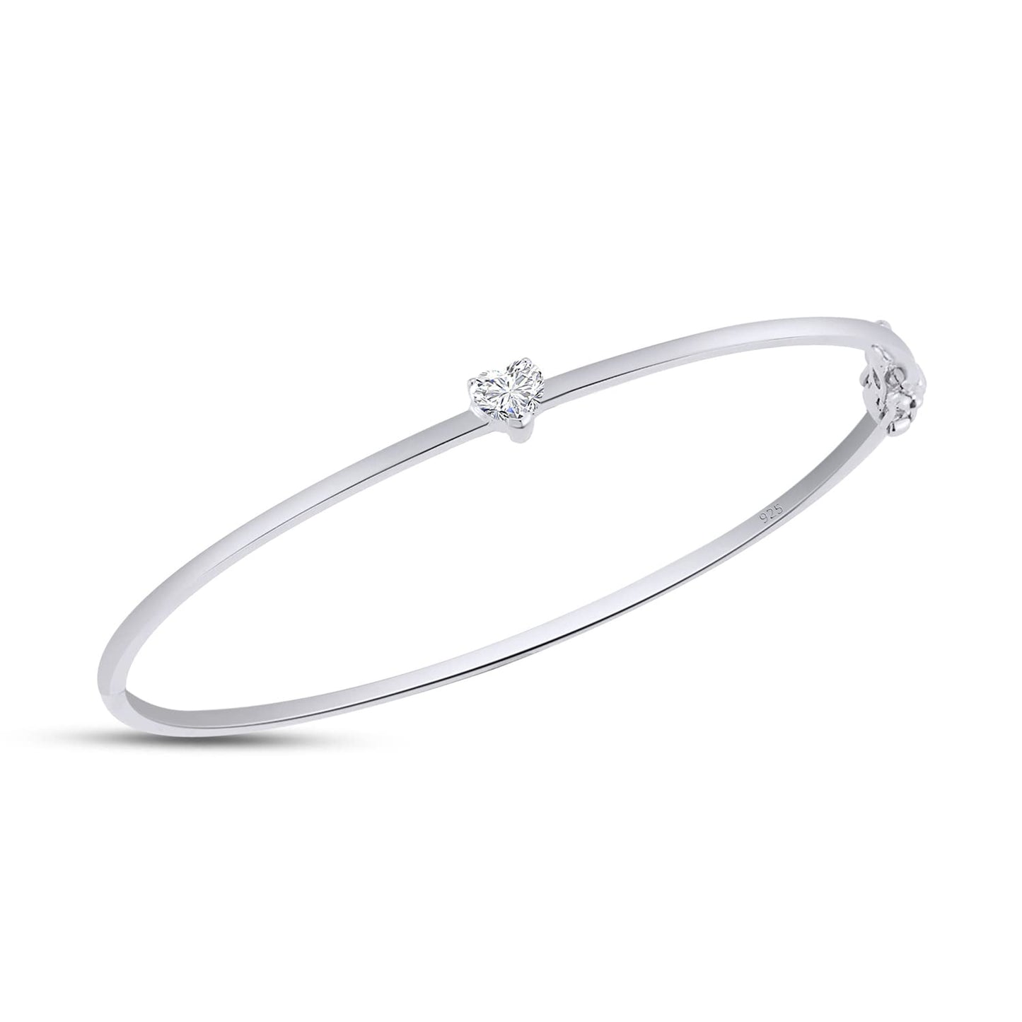 Load image into Gallery viewer, Heart Shape White Cubic Zirconia Solitaire Bangle Bracelet For Women In 925 Sterling Silver

