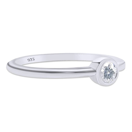 0.10 Carat Round Bezel-Set Solitaire Moissanite Lab Created Diamond Engagement Ring In 925 Sterling Silver