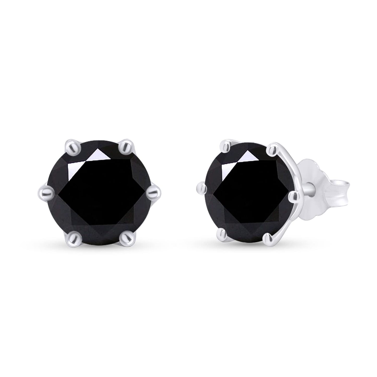 2 Carat 6.5MM Round Lab Created Black Moissanite Diamond Stud Earrings For Men & Women In 925 Sterling Silver