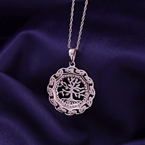 Round Cut White Cubic Zirconia Celtic Knot Tree Life Pendant Necklace In 925 Sterling Silver