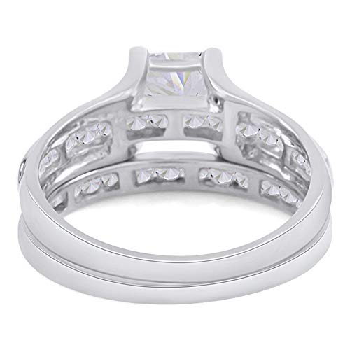 Princess Shape White Cubic Zirconia Wedding Ring Set in 14k Gold Over Sterling Silver