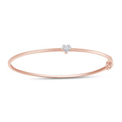 Heart Shape White Cubic Zirconia Solitaire Bangle Bracelet For Women In 925 Sterling Silver