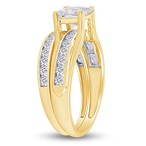 Princess Shape White Cubic Zirconia Wedding Ring Set in 14k Gold Over Sterling Silver