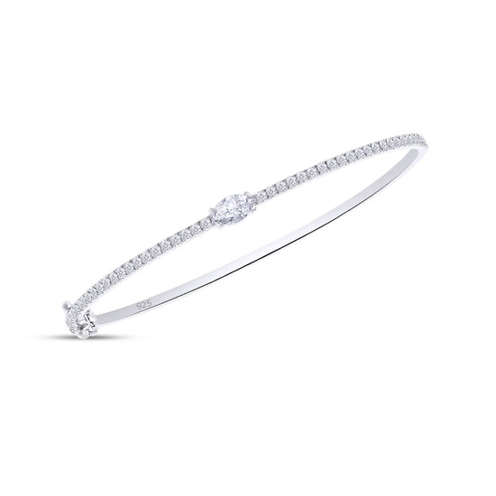 1 Carat Marquise & Round Cut Lab Created Moissanite Diamond Tennis Bangle Bracelet In 925 Sterling Silver