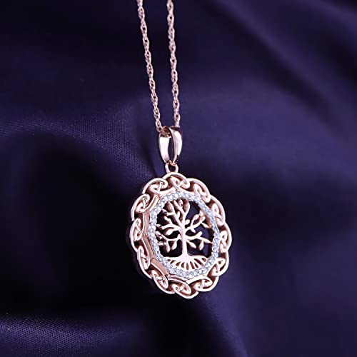 Load image into Gallery viewer, Round Cut White Cubic Zirconia Celtic Knot Tree Life Pendant Necklace In 925 Sterling Silver
