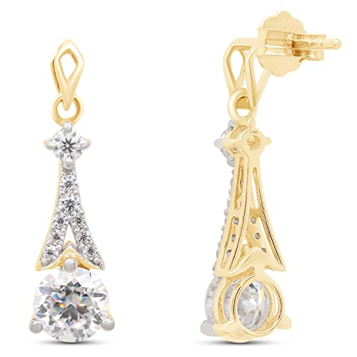 
                      
                        2.25 CT Center 6.5MM Round Cut Lab Created Moissanite Diamond Drop Dangle Earrings For Women In 10K Or 14K Solid Gold
                      
                    