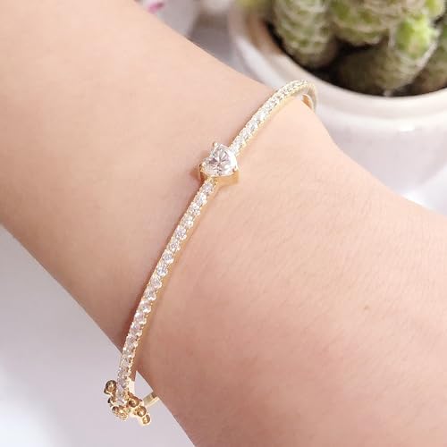 Heart & Round Lab Created Moissanite Tennis Bangle Bracelet