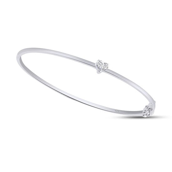 Heart Shape White Cubic Zirconia Solitaire Bangle Bracelet For Women In 925 Sterling Silver