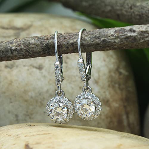 
                      
                        1 Carat Center 5MM Lab Created Moissanite Diamond Lever Back Halo Drop Earrings In 925 Sterling Silver (VVS1 Clarity, 1 Cttw)
                      
                    