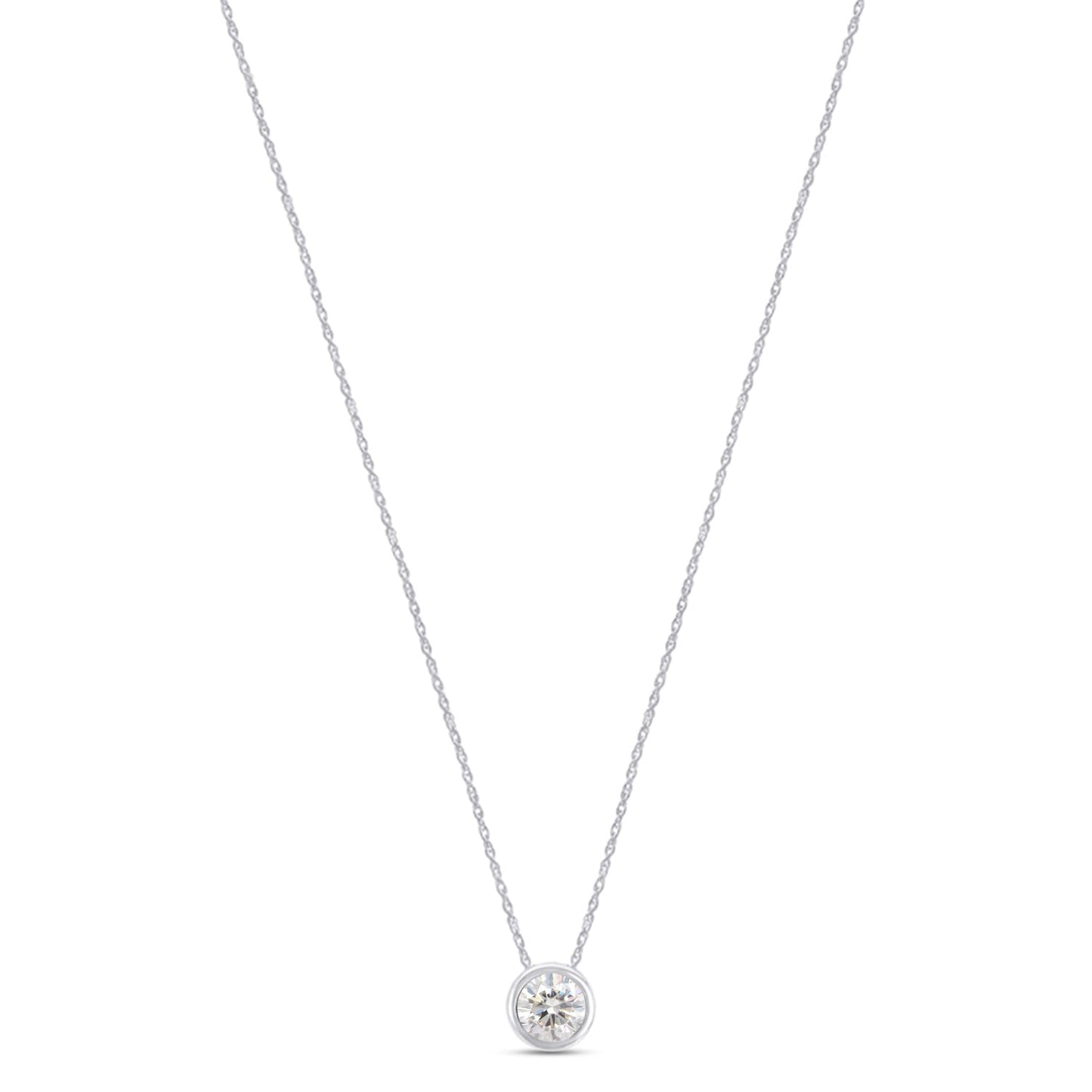 1 Carat Lab Created Moissanite Diamond Bezel Set Solitaire Pendant Necklace In 14K Solid Gold For Women