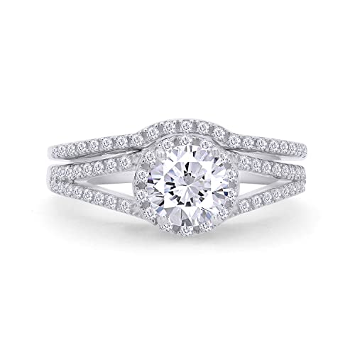 White Cubic Zirconia Engagement & Wedding Bridal Ring Set in 14K Gold Over Sterling Silver (3 Cttw)