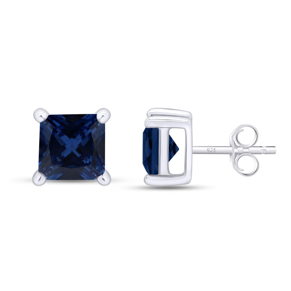 Princess Cut Simulated Tanzanite Martini Stud Earrings For Womens In 925 Sterling Silver