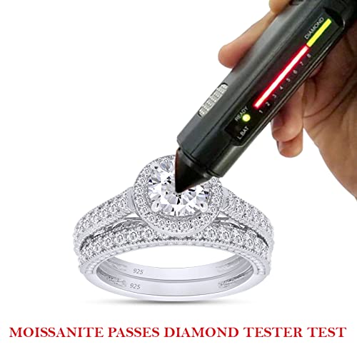 1.25 Carat Round Cut Lab Created Moissanite Diamond Halo Bridal Set Engagement Ring For Women In 925 Sterling Silver