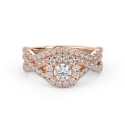 1 Ctw Lab Grown Diamond Infinity Halo Solitaire Bridal Set Ring 14K Or 18K Gold