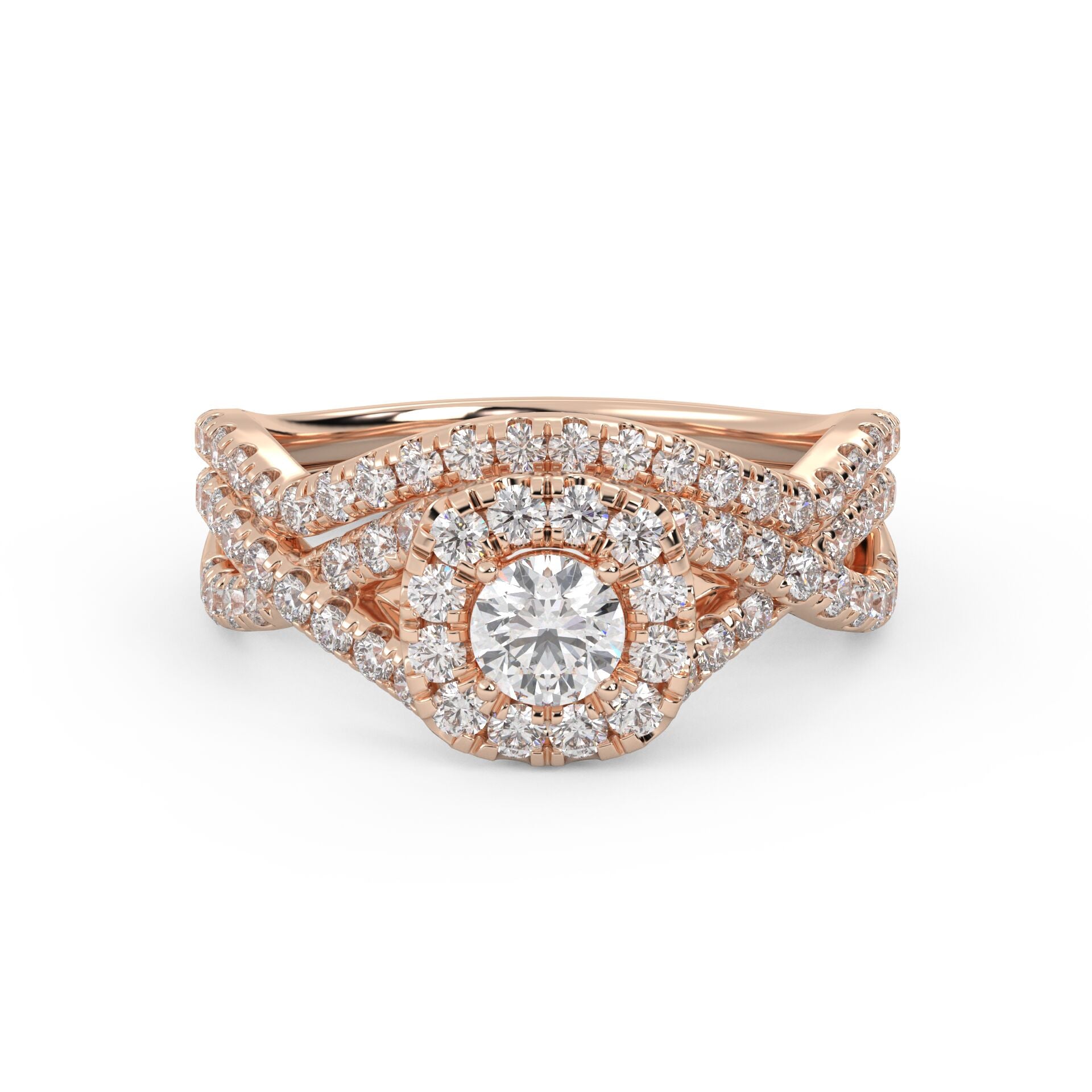 1 Ctw Lab Grown Diamond Infinity Halo Solitaire Bridal Set Ring 14K Or 18K Gold