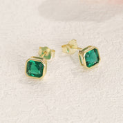 Ray Emerald Gemstone Solitaire Stud Earrings