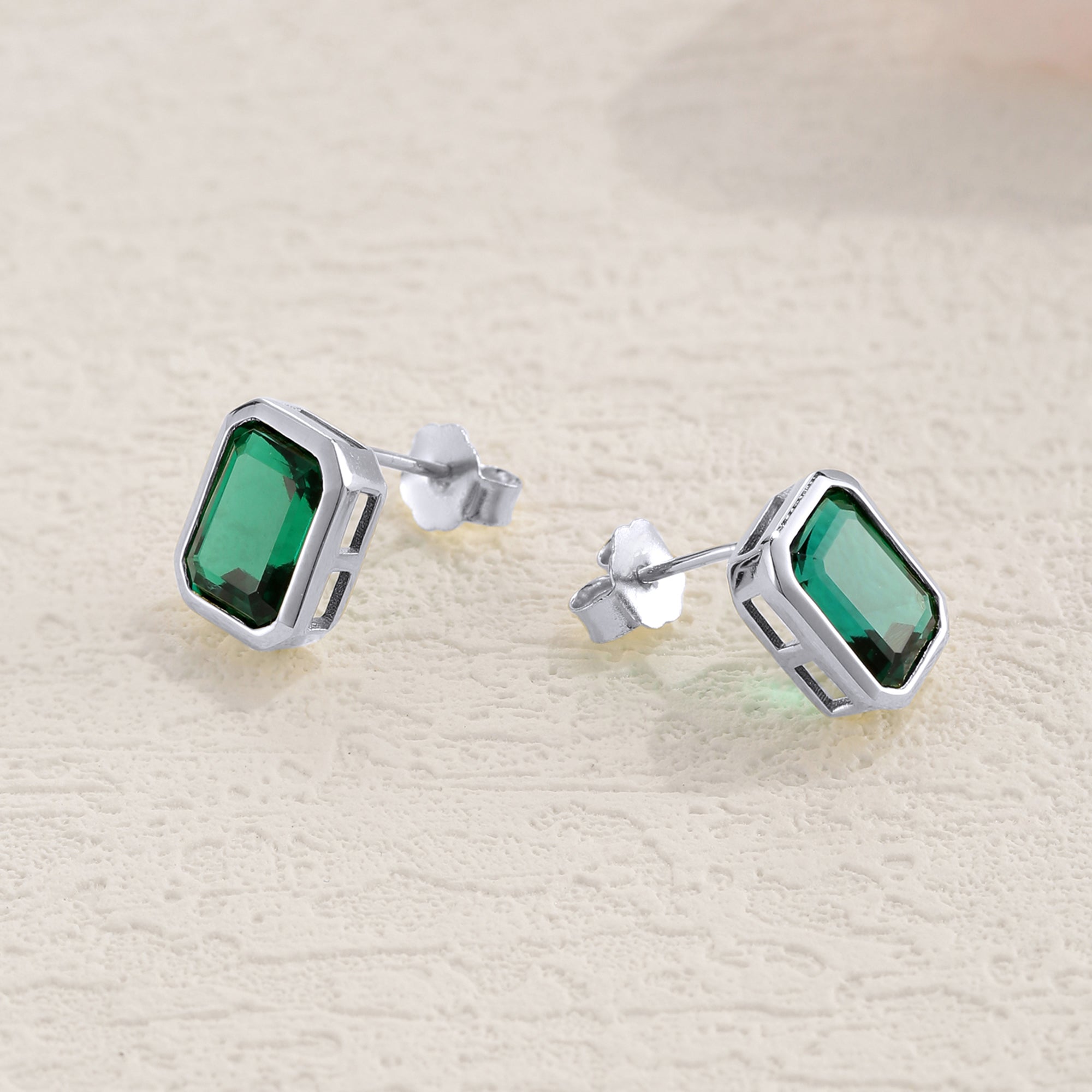 Rey Emerald Gemstone Solitaire Stud Earrings