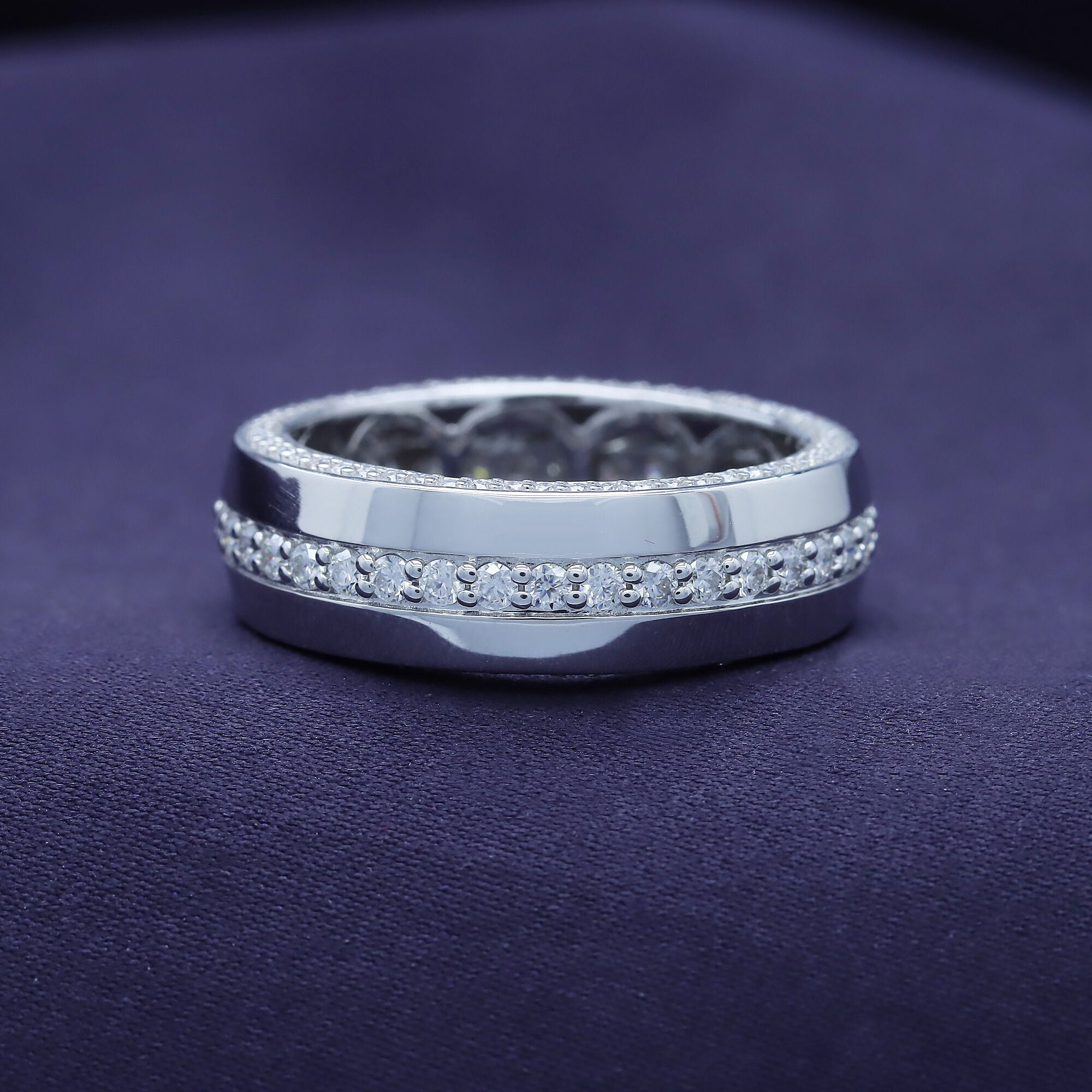 Lab Created Moissanite Men’s Eternity Wedding Band Ring