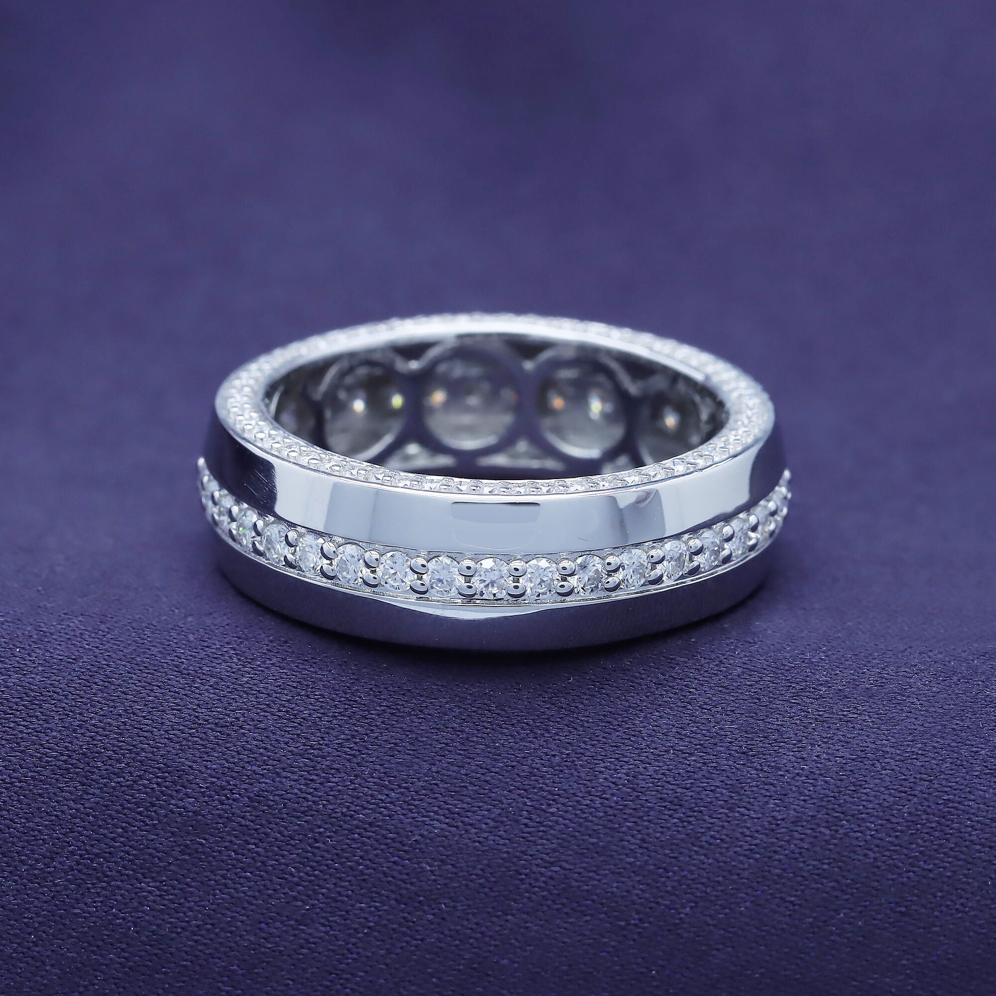 Lab Created Moissanite Men’s Eternity Wedding Band Ring