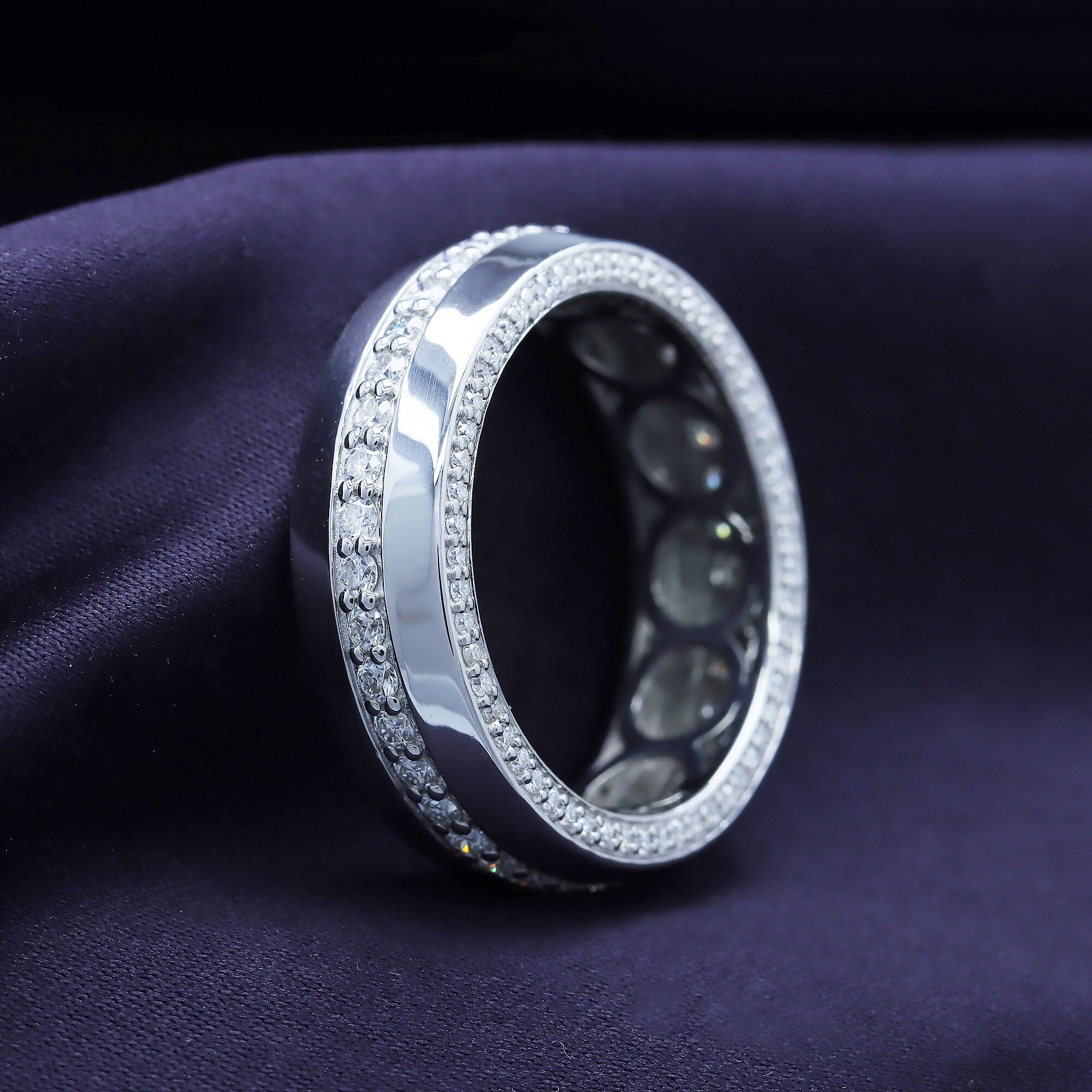 Lab Created Moissanite Men’s Eternity Wedding Band Ring