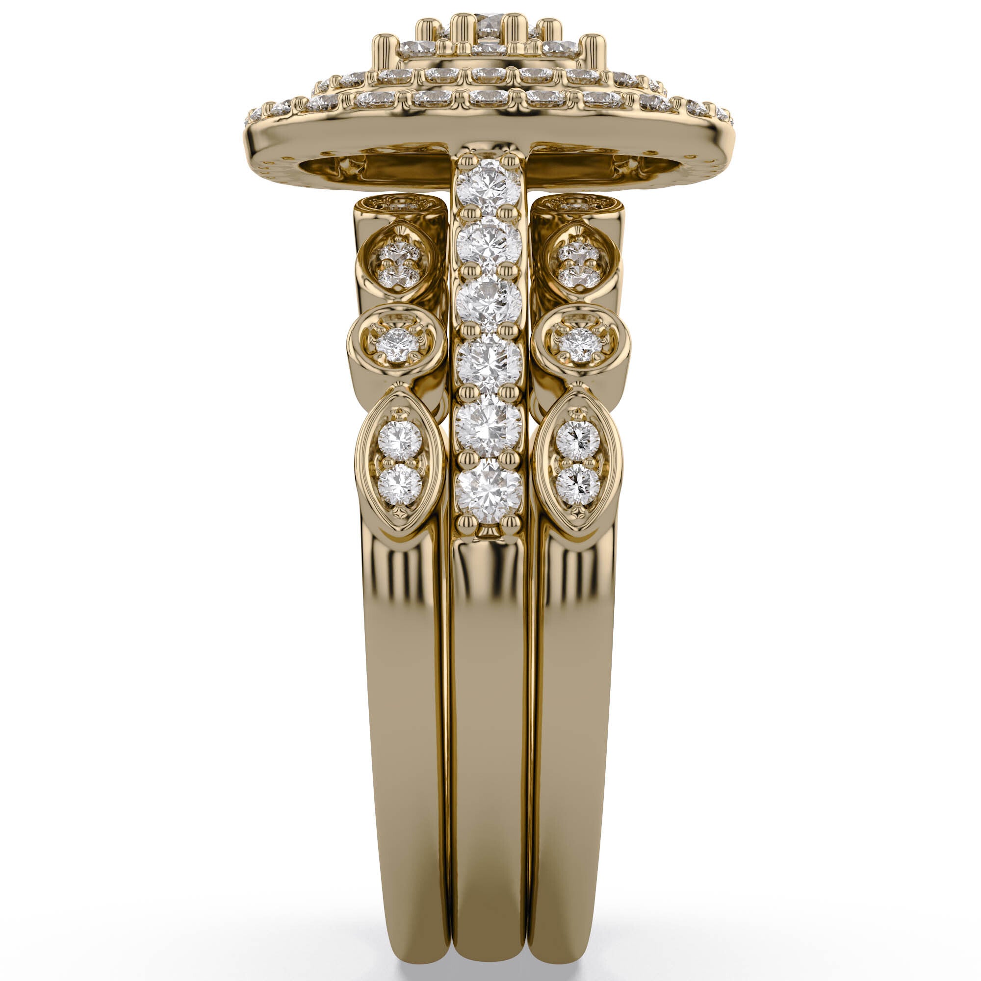 Art Deco Vintage Trio Set Lab Grown Diamond Ring