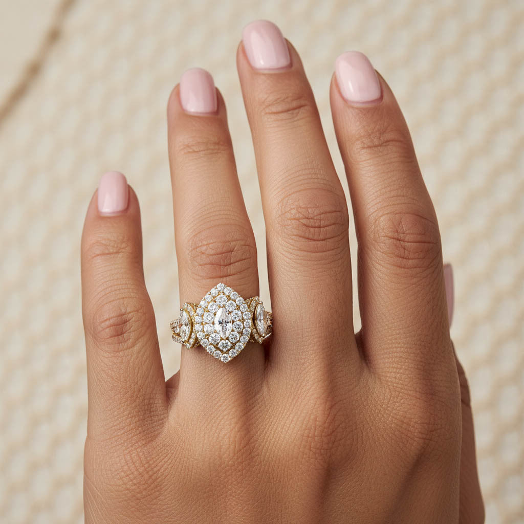 Marquise Cut Halo Engagement Lab Grown Diamond Ring