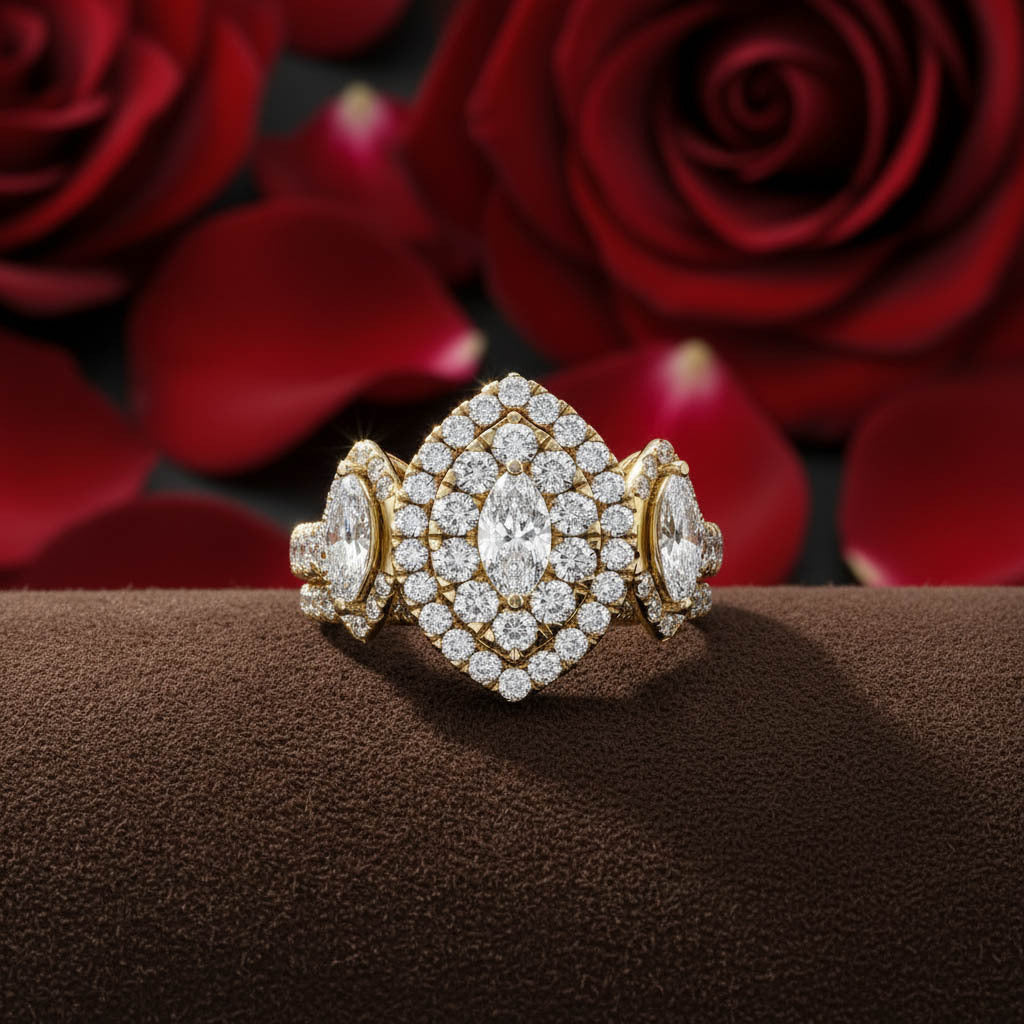 Marquise Cut Halo Engagement Lab Grown Diamond Ring