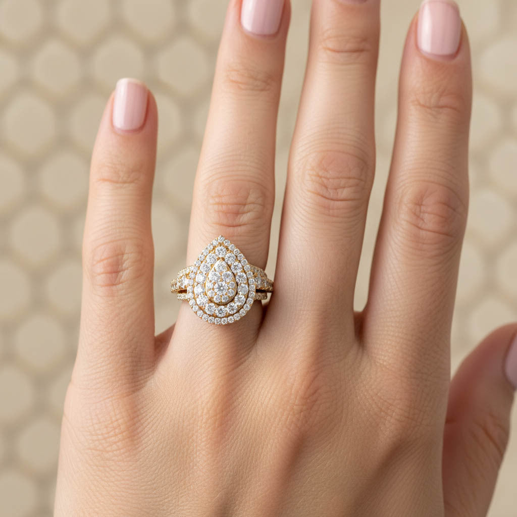 Double Halo Teardrop Engagement Lab Grown Diamond Ring