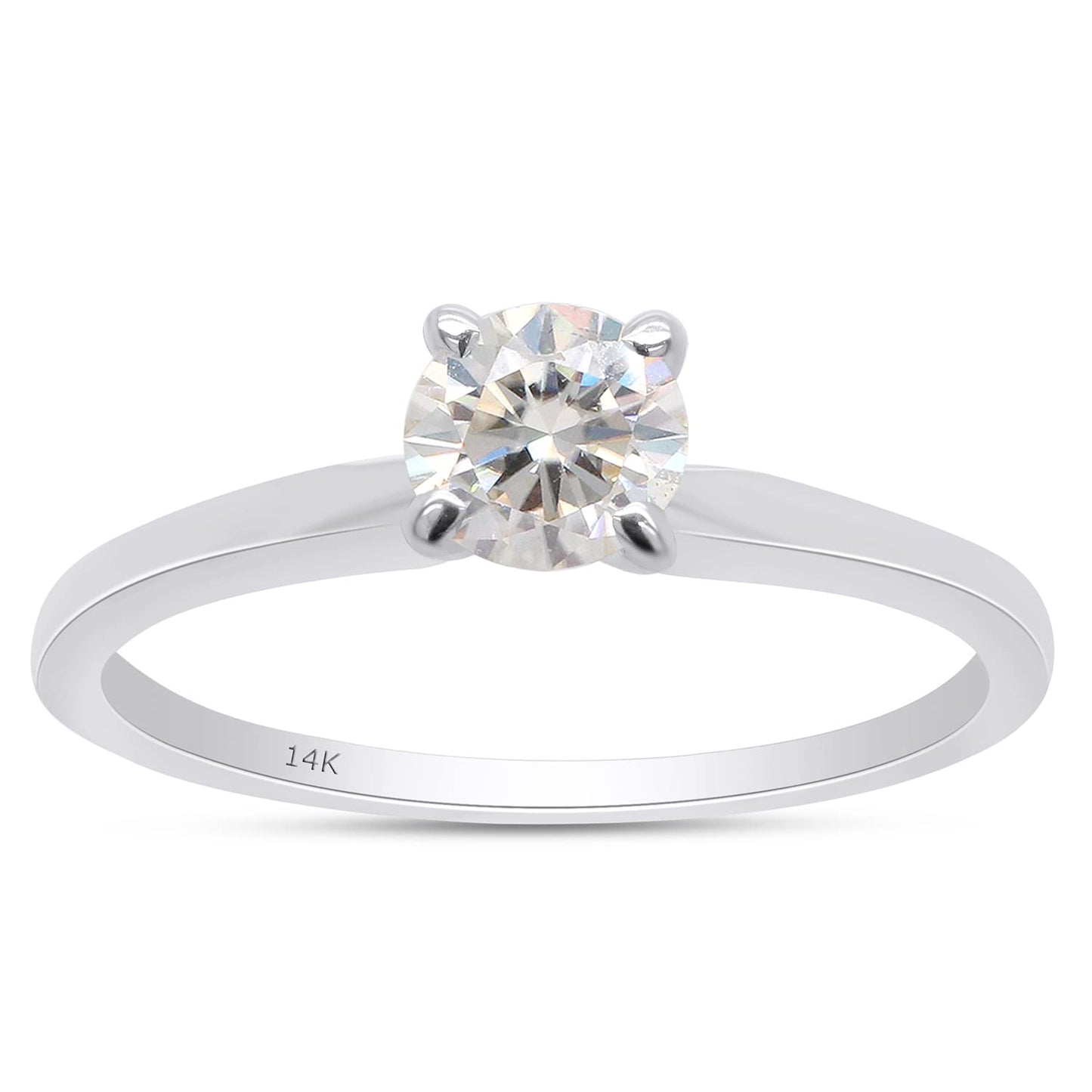 1/3 Carat Round Cut Lab Created Moissanite Diamond Solitaire Engagement Ring for Women in 10K or 14K Solid Gold (0.35 Cttw)