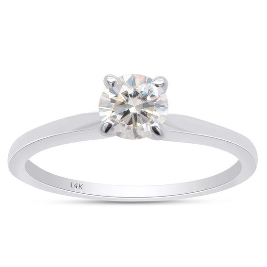 1/3 Carat Round Cut Lab Created Moissanite Diamond Solitaire Engagement Ring for Women in 10K or 14K Solid Gold (0.35 Cttw)