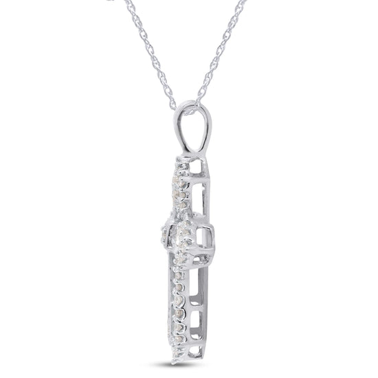 1/4 Carat Lab Created Moissanite Diamond Cross Pendant Necklace in 10K or 14K Solid Gold For Women (0.25 Cttw)