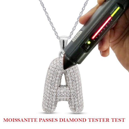 1 1/10 Carat Round Cut Lab Created Moissanite Diamond Initial Bubble Letter "A" Pendant Necklace In 925 Sterling Silver (1.10 Cttw)