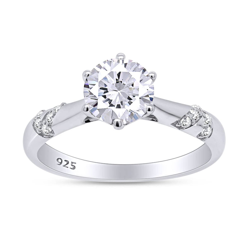 
                      
                        Sterling Silver Center 1ct 6.5MM G-H Color Round Cut Moissanite Lab Created Diamond Engagement Ring Solitare with Accents for Women
                      
                    