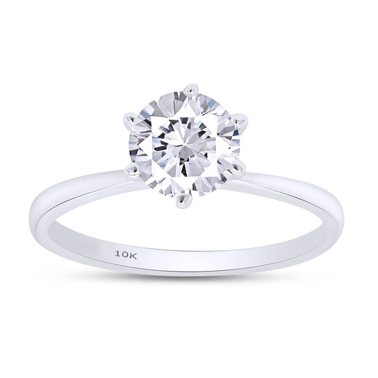 7.5MM Round Cut Lab Created Moissanite Diamond Solitaire Engagement Ring for Women in 10K or 14K Solid Gold (1.50 Cttw)
